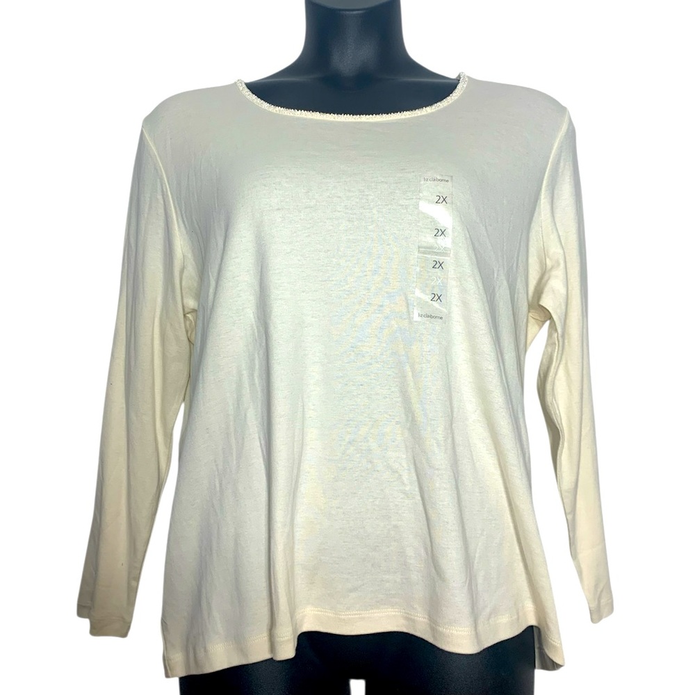 Liz Claiborne Dressy Long Sleeve Knit Top Cream 2X New